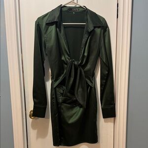 Stylish Sexy Green Satin Tie-Front Dress